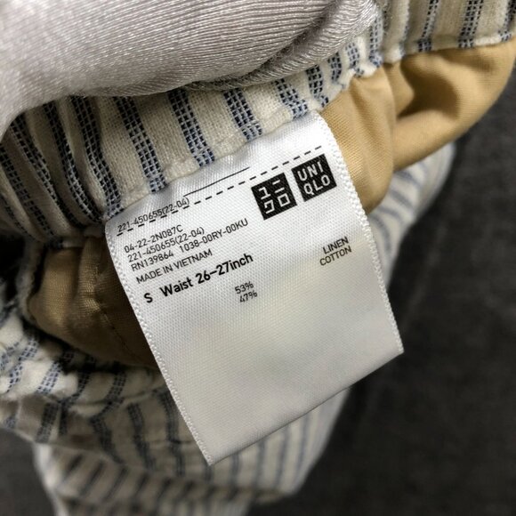 Uniqlo Linen Cotton Shorts Womens S Drawstring High Waisted Pleated Front Blue - Picture 7 of 7